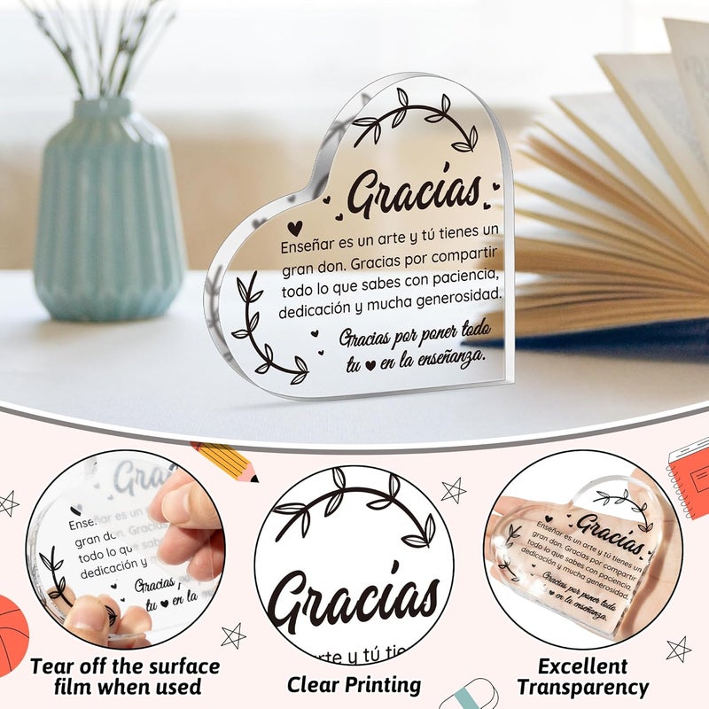Yopyame Teacher Appreciation Acrylic Gifts - Spanish Heart Crystal Paperweight for Teacher Thank You Acrylic Gifts for Teachers from Student Christmas Birthday Keepsake Gift for Teachers - Image 3